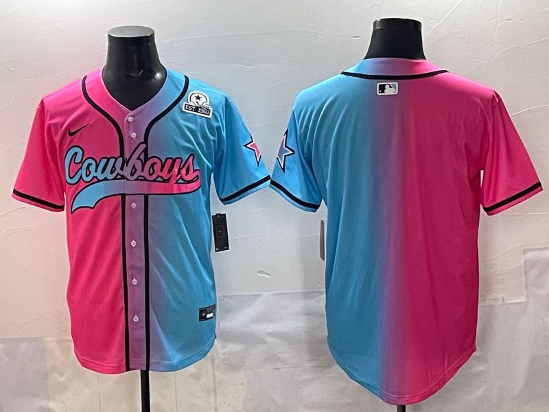 Men 2025 Dallas Cowboys Blank Blue pink Nike Limited NFL Jersey style 002